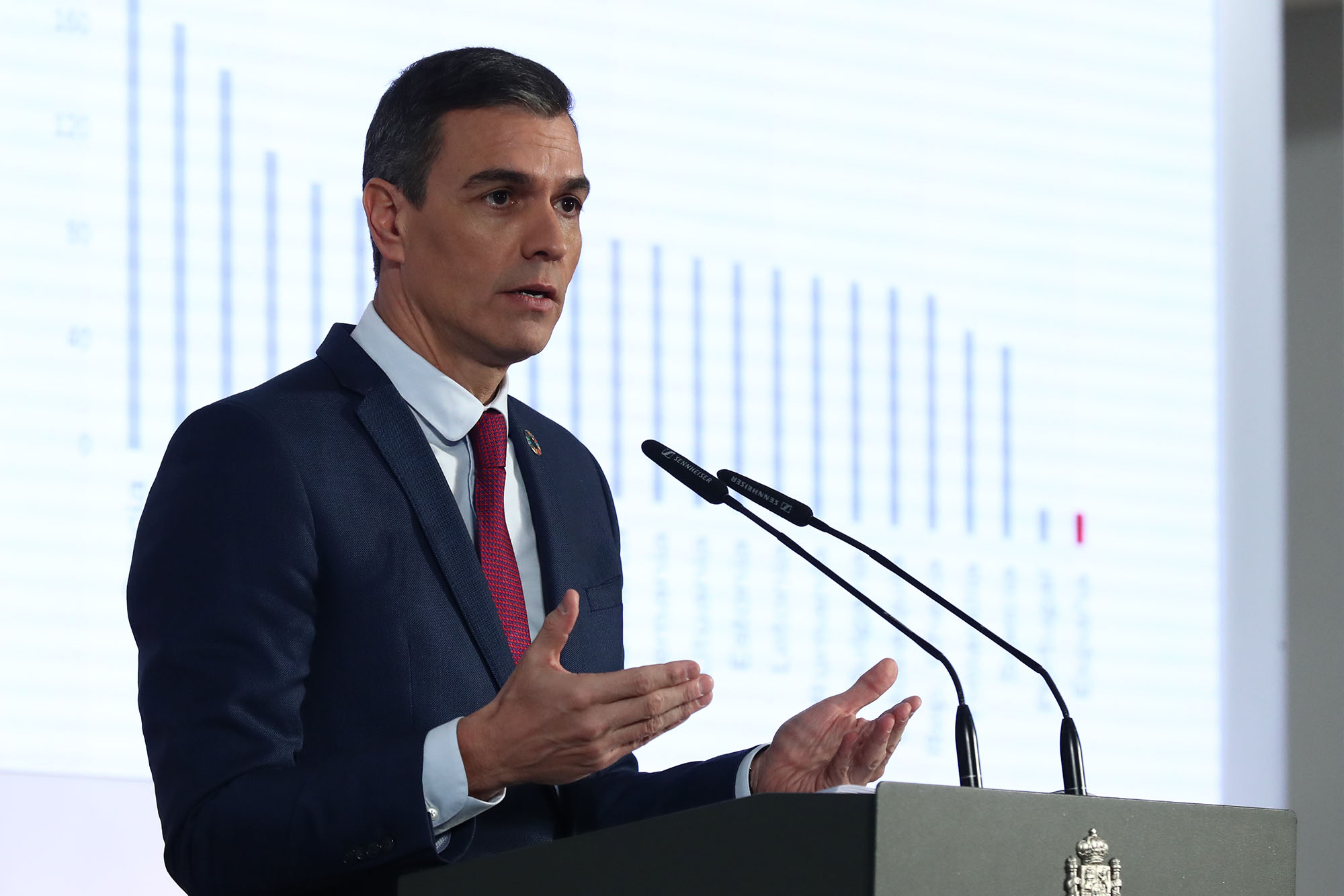 El presidente del Gobierno, Pedro Sánchez, durante su intervención en la rueda de prensa posterior al Consejo de Ministros