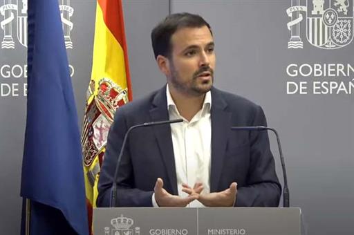 El ministro de Consumo en funciones, Alberto Garzón, durante su intervención