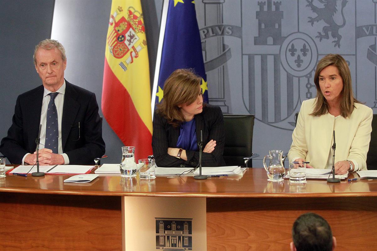 7/03/2014. Consejo de Ministros: Sáenz de Santamaría, Mato y Morenés. La ministra de la Presidencia, vicepresidenta y Portavoz del Gobierno,...