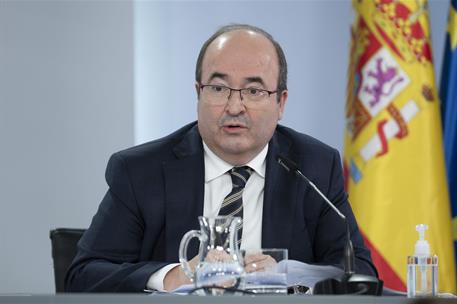 17/12/2021. Rueda de prensa posterior al Consejo de Ministros: Isabel Rodríguez, Félix Bolaños y Miquel Iceta. El ministro de Cultura y Depo...