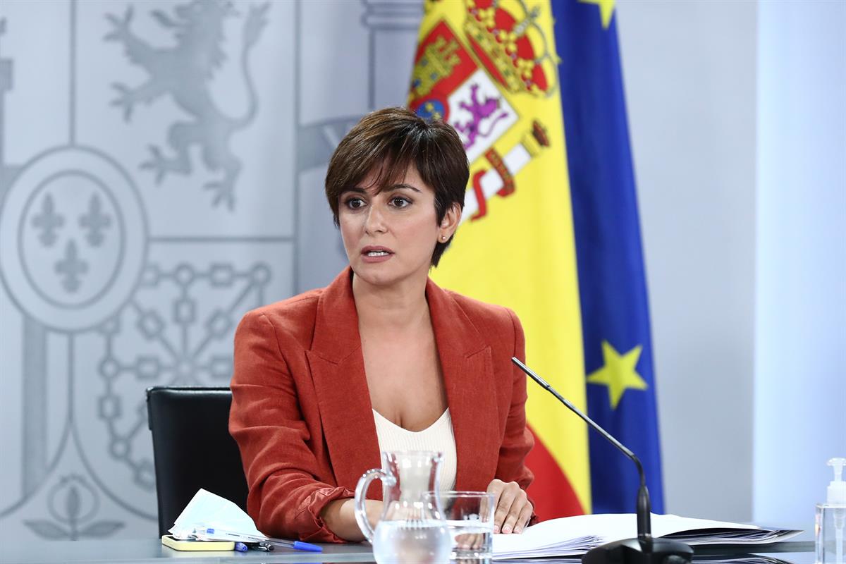 31/08/2021. Rueda de prensa posterior al Consejo de Ministros: Isabel Rodríguez. La ministra de Política Territorial y portavoz del Gobierno...