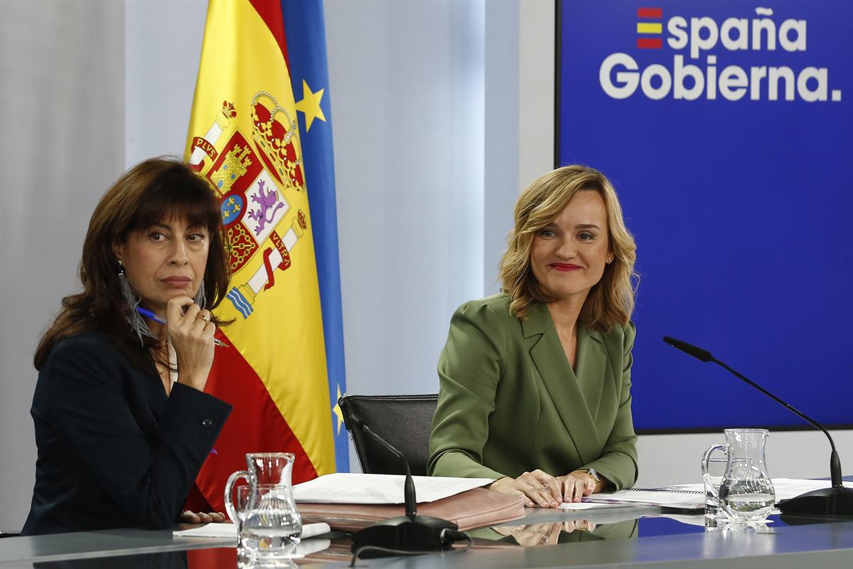 5/12/2023. Rueda de prensa tras el Consejo de Ministros: Pilar Alegría y Ana Redondo. La ministra de Educación, Formación Profesional y Depo...