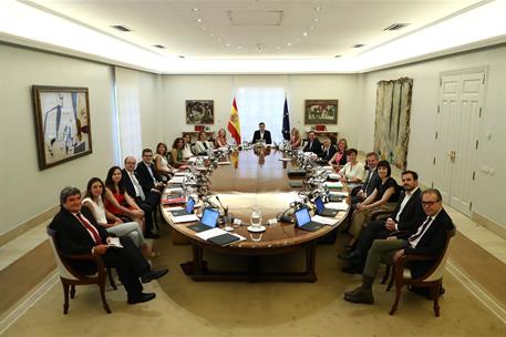 25/07/2023. Reunión del Consejo de Ministros. El presidente del Gobierno, Pedro Sánchez, junto a sus tres vicepresidentas y al resto de sus ...