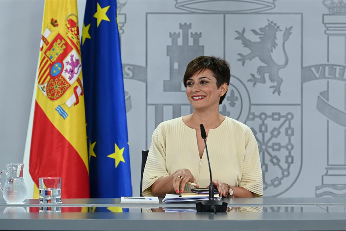 25/07/2023. Rueda de prensa tras el Consejo de Ministros: Isabel Rodríguez. La ministra de Política Territorial y portavoz del Gobierno, Isa...