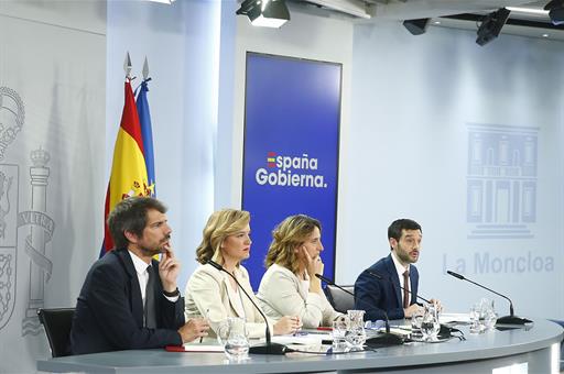 Urtasun, Alegría, Ribera y Bustinduy durante la rueda de prensa posterior al Consejo de Ministros