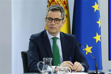 17/12/2024. Rueda de prensa tras el Consejo de Ministros: Yolanda Díaz , Pilar Alegría y Félix Bolaños. El ministro de la Presidencia, Justi...