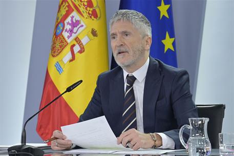 14/01/2025. Rueda de prensa tras el Consejo de Ministros: Fernando Grande-Marlaska. El ministro del Interior, Fernando Grande-Marlaska, dura...