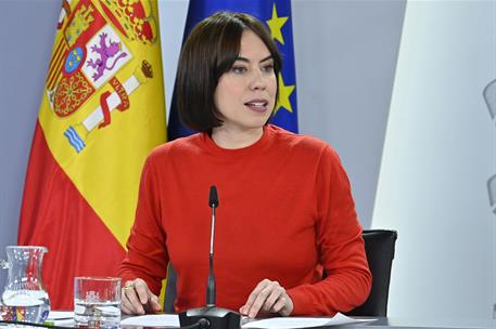 18/02/2025. Rueda de prensa tras el Consejo de Ministros. La ministra de Ciencia, Innovación y Universidades, Diana Morant, en la rueda de p...