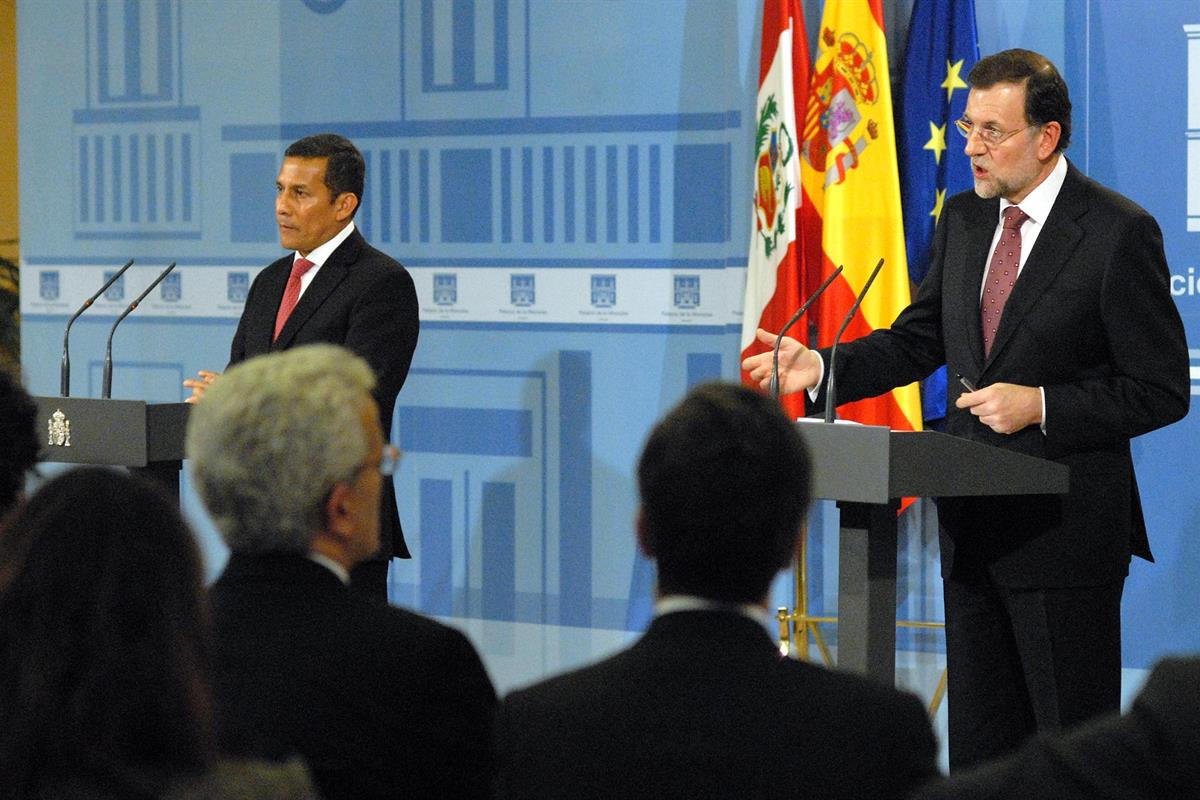 25/01/2012. El presidente del Gobierno recibe al presidente de Perú. El presidente del Gobierno Mariano Rajoy, comparece ante los medios de ...