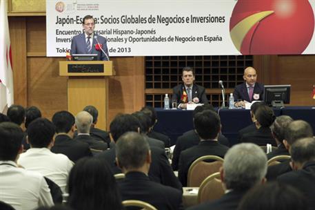 2/10/2013. Viaje del presidente del Gobierno a Japón. El presidente del Gobierno, Mariano Rajoy, durante su intervención en la inauguración ...