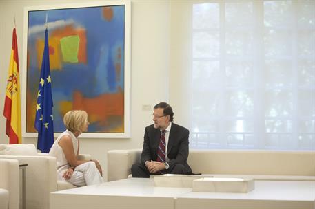 3/09/2014. Rajoy recibe a la portavoz de UPyD, Rosa Díez. El presidente del Gobierno, Mariano Rajoy, en un momento de su encuentro con la po...