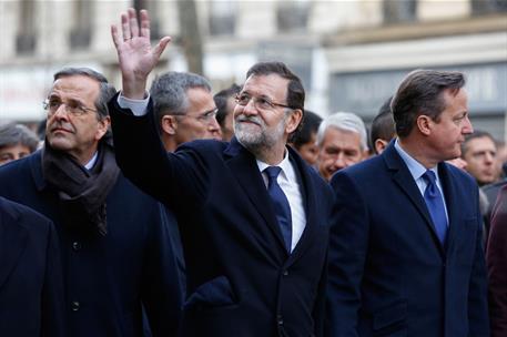 11/01/2015. El presidente Rajoy participa en la marcha antiterrorista en París. El presidente del Gobierno, Mariano Rajoy, y otros mandatari...