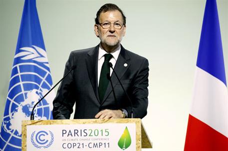30/11/2015. Cumbre sobre el cambio climático. El presidente del Gobierno, Mariano Rajoy, durante su intervención en la Cumbre sobre el Cambi...
