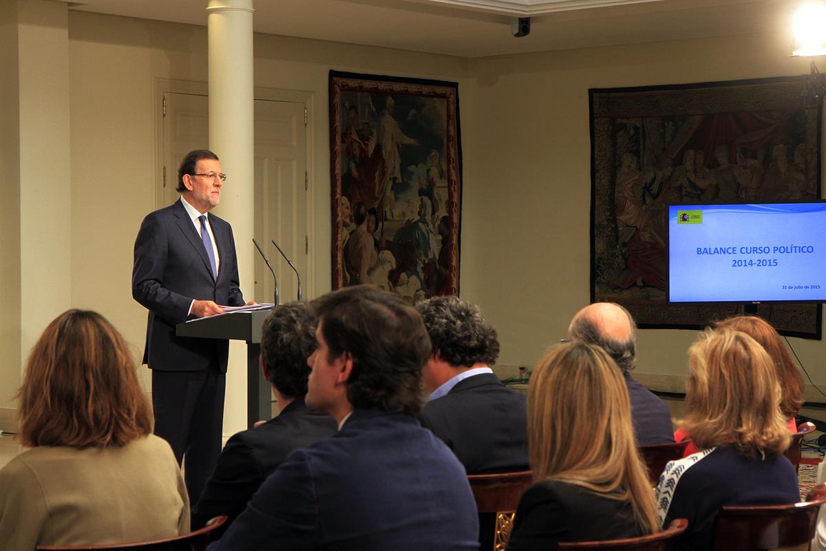 31/07/2015. Balance del curso político. El presidente del Gobierno, Mariano Rajoy, comparece tras la reunión del último Consejo de Ministros...