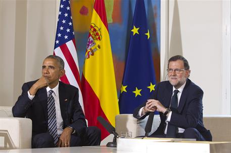 10/07/2016. Rajoy recibe a Obama en La Moncloa. El presidente del Gobierno en funciones, Mariano Rajoy, y el presidente de los Estados Unido...
