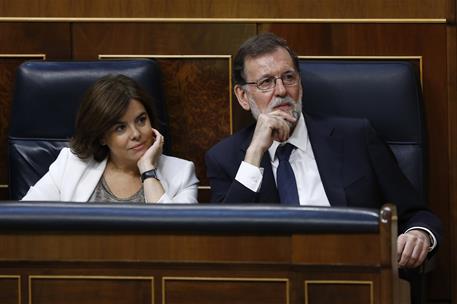 14/06/2017. Rajoy asiste en el Congreso al debate de la moción de censura. El presidente del Gobierno, Mariano Rajoy, junto a la vicepreside...