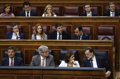 14/06/2017. Rajoy asiste en el Congreso al debate de la moción de censura. El presidente del Gobierno, Mariano Rajoy, junto a otros miembros...