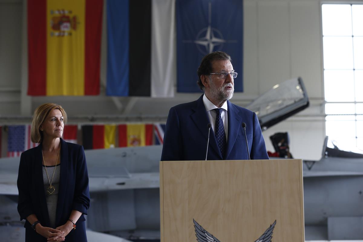 17/07/2017. Rajoy visita al contingente español en Estonia. El presidente del Gobierno, Mariano Rajoy, interviene ante los miembros del cont...