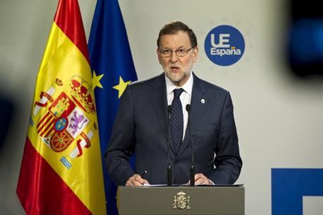 23/06/2017. Rajoy asiste al Consejo Europeo. El presidente del Gobierno, Mariano Rajoy, durante la rueda de prensa que ha ofrecido al términ...