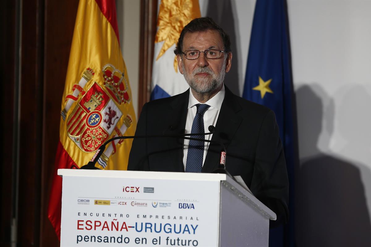 26/04/2017. Viaje oficiald e Rajoy a Uruguay. El presidente del Gobierno, Mariano Rajoy, durante su intervención en la clausura del Foro Emp...