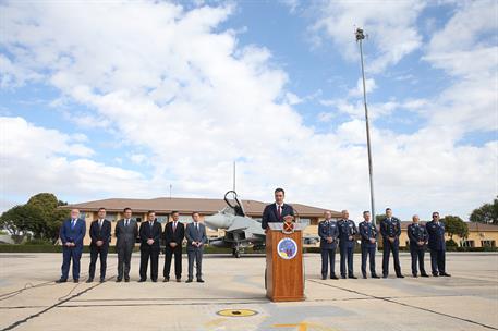 10/10/2018. Pedro Sánchez visita la Base Aérea de Los Llanos. El presidente del Gobierno, Pedro Sánchez, en un momento de su intervención al...