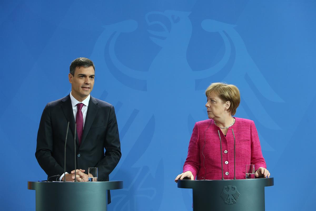 26/06/2018. Sánchez se reúne con Angela Merkel. El presidente del Gobierno, Pedro Sánchez, y la canciller de la República Federal de Alemani...