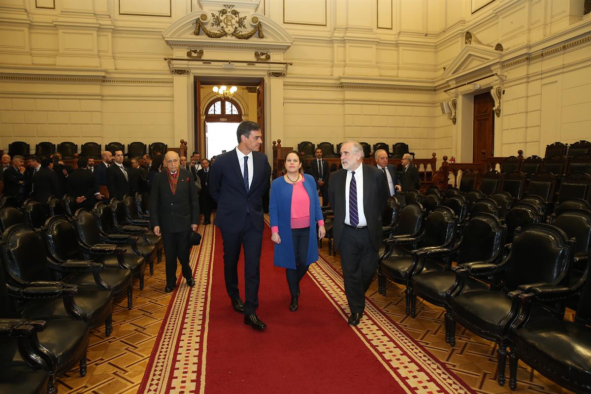 28/08/2018. Viaje del presidente a Latinoamércia. Segunda jornada. El presidente del Gobierno, Pedro Sánchez, durante su encuentro con los p...