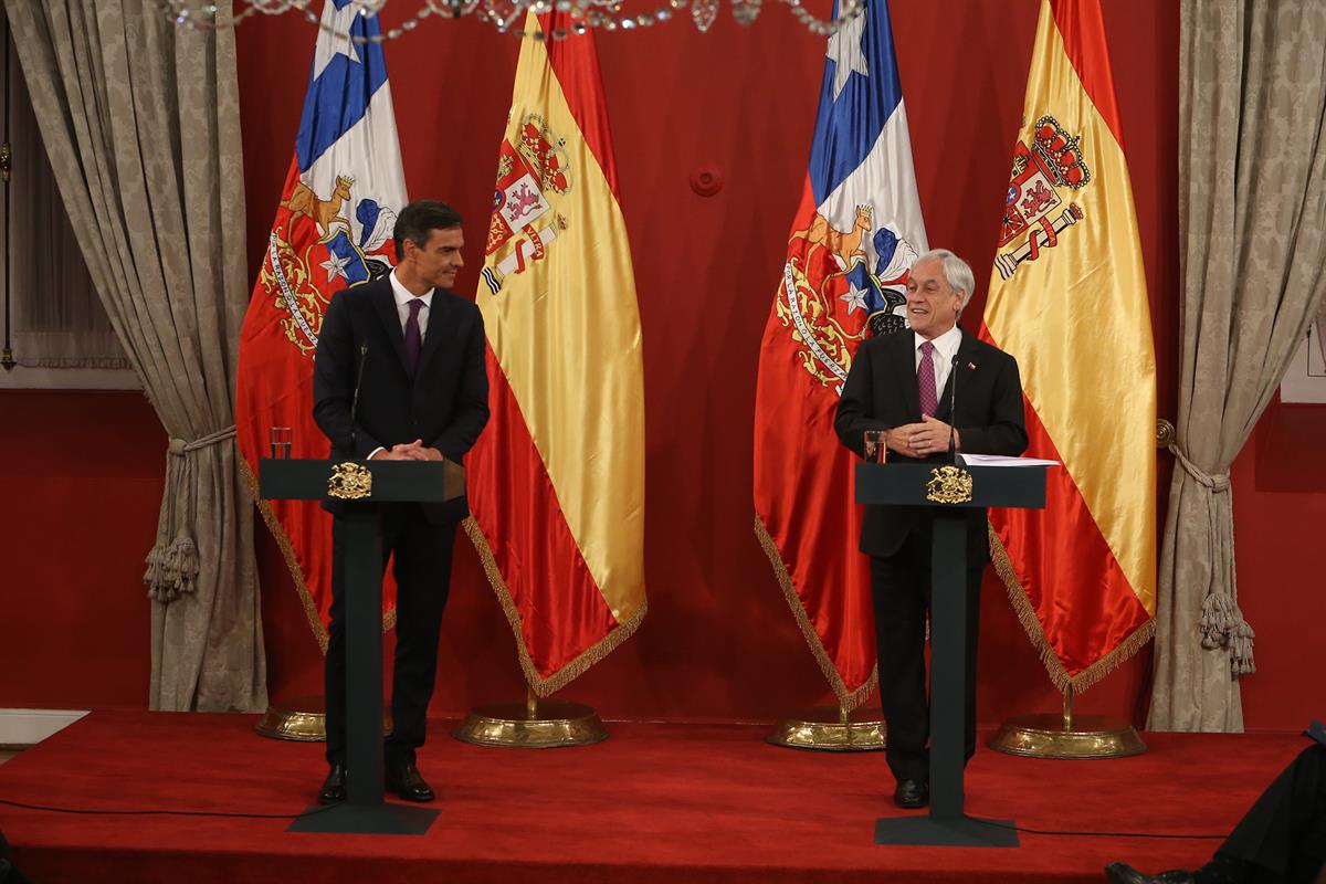 28/08/2018. Viaje del presidente Sánchez a Latinoamérica. Primera jornada. El presidente del Gobierno, Pedro Sánchez, y el presidente de Chi...