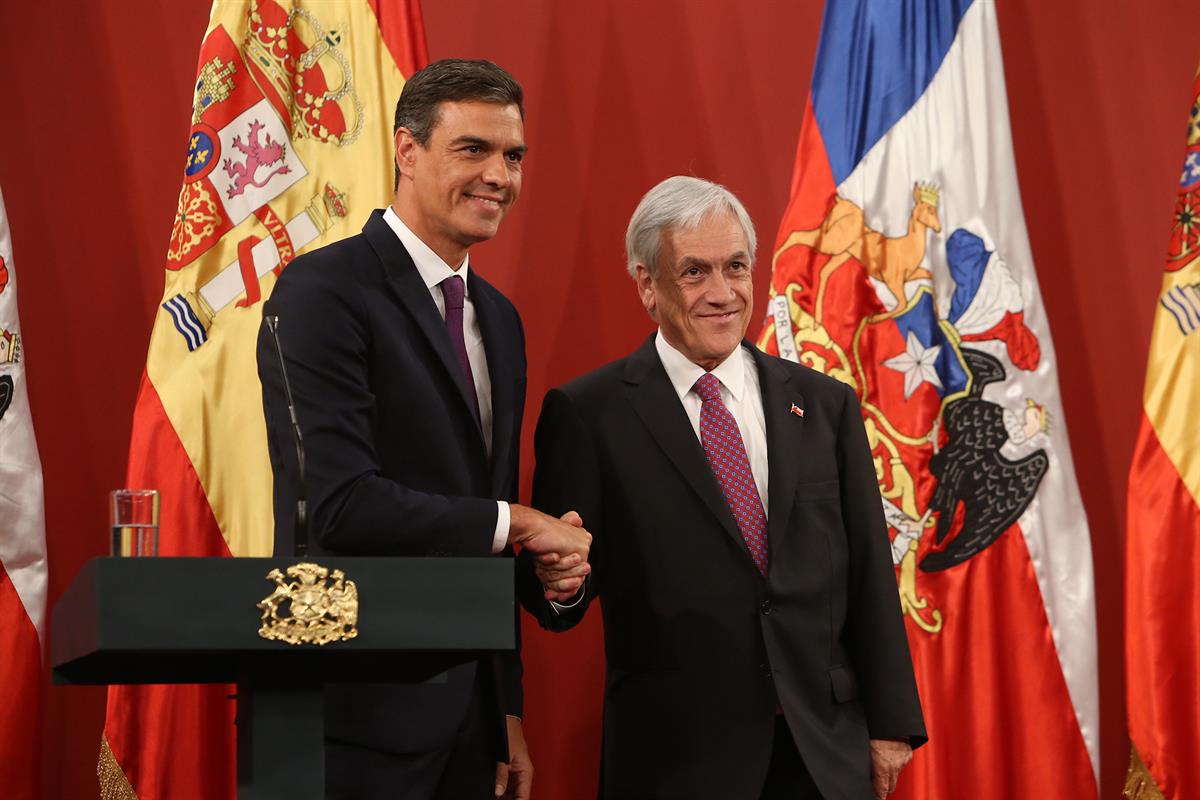 28/08/2018. Viaje del presidente Sánchez a Latinoamérica. Primera jornada. El presidente del Gobierno, Pedro Sánchez, y el presidente de Chi...