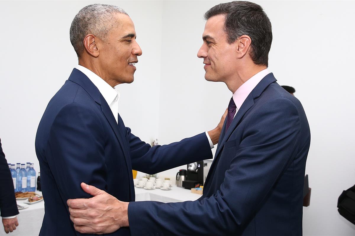 3/04/2019. Reunión de Pedro Sánchez y Barack Obama. El presidente del Gobierno, Pedro Sánchez, y el expresidente de los Estados Unidos, Bara...