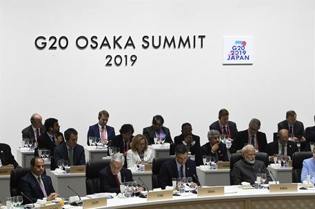 28/06/2019. Pedro Sánchez asiste a la Cumbre del G-20. El presidente del Gobierno en funciones, Pedro Sánchez, durante la primera sesión ple...