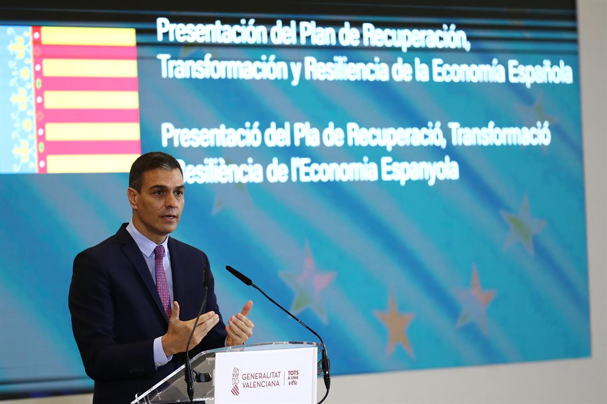 5/11/2020. Sánchez presenta en la Comunitat Valenciana el Plan de Recuperación, Transformación y Resiliencia. El presidente del Gobierno, Pe...