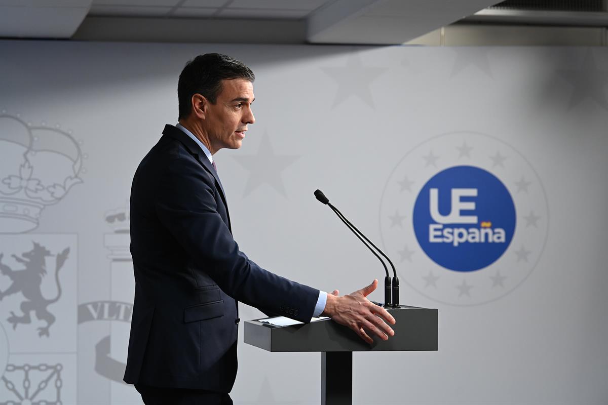 21/02/2020. Pedro Sánchez asiste a la reunión extraordinaria del Consejo Europeo. El presidente del Gobierno, Pedro Sánchez, durante la rued...