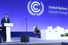 1/11/2021. Conferencia de Naciones Unidas sobre Cambio Climático (COP26). Pedro Sánchez anuncia en la COP26 que España incrementará un 50% l...