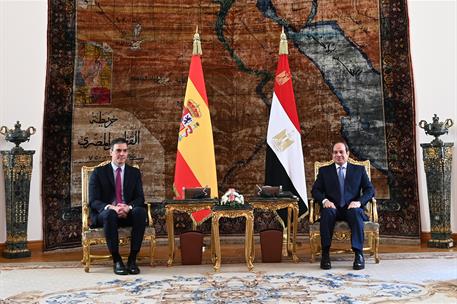 1/12/2021. Viaje de Pedro Sánchez a la República Árabe de Egipto. El presidente del Gobierno, Pedro Sánchez, mantiene un encuentro con el pr...