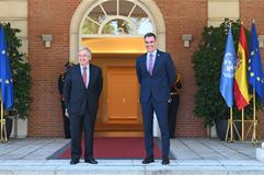 El presidente del Gobierno, Pedro Sánchez, y el secretario general de la ONU, António Guterres