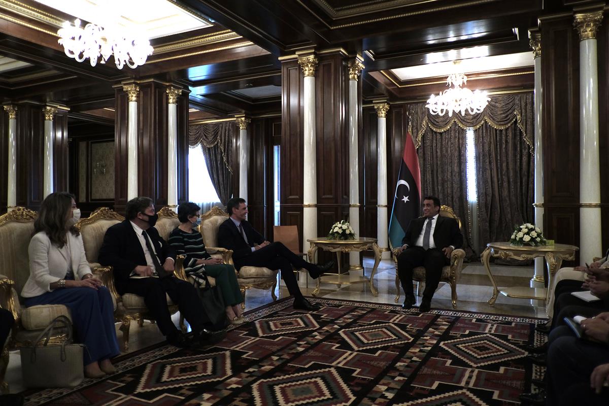 3/06/2021. Viaje de Estado de Pedro Sánchez a Libia. El presidente del Gobierno, Pedro Sánchez, durante lla reunión que ha mantenido con el ...