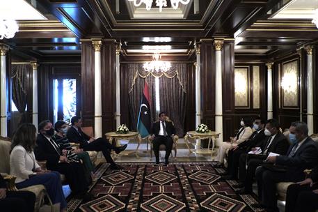 3/06/2021. Viaje de Estado de Pedro Sánchez a Libia. El presidente del Gobierno, Pedro Sánchez, durante la reunión que ha mantenido con el p...