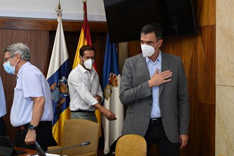 3/10/2021. Pedro Sánchez visita La Palma. El presidente del Gobierno, Pedro Sánchez, durante la reunión del Comité Director del Plan Especia...