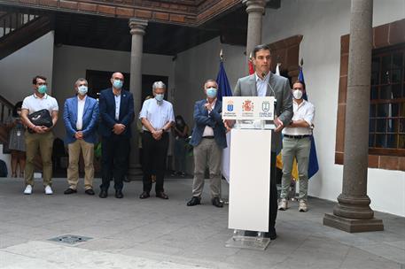 3/10/2021. Pedro Sánchez visita La Palma. El presidente del Gobierno, Pedro Sánchez, durante su comparecencia tras la reunión del Comité Dir...