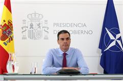 Pedro Sánchez durante la videoconferencia