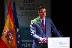 El presidente del Gobierno, Pedro Sánchez, durante su intervención