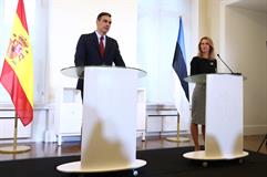 Pedro Sánchez durante la rueda de prensa conjunta con Kaja Kallas