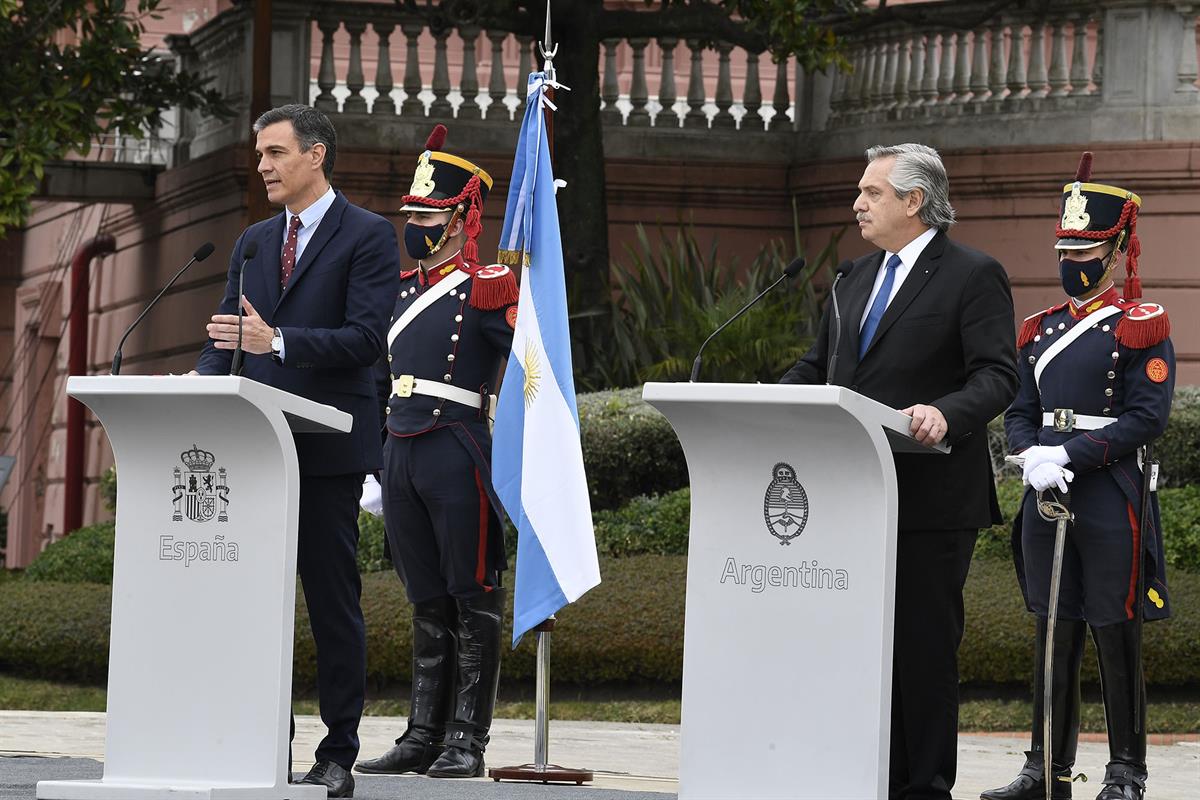 9/06/2021. Viaje oficial de Pedro Sánchez a Argentina. El presidente del Gobierno, Pedro Sánchez, junto al presidente de Argentina, Alberto ...