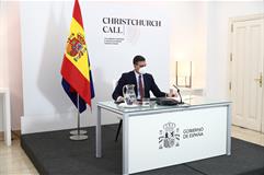 El presidente del Gobierno, Pedro Sánchez, durante la Cumbre virtual