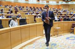 El presidente del Gobierno, Pedro Sánchez, en el hemiciclo del Senado