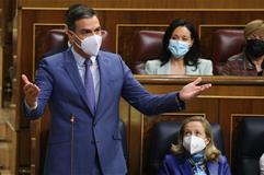 El presidente del Gobierno, Pedro Sánchez, durante la sesión de control en el Congreso