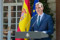 El presidente del Gobierno, Pedro Sánchez, durante la declaración institucional