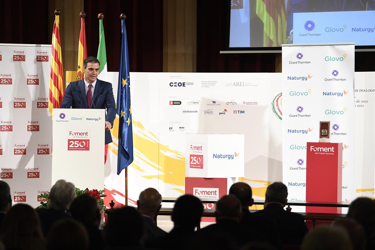 18/06/2021. Pedro Sánchez participa en la XVIII edición del Foro de Diálogo Italia-España. El presidente del Gobierno, Pedro Sánchez, durant...