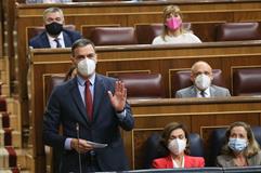 El presidente del Gobierno, Pedro Sánchez, durante una de sus intervenciones en la sesión de control en el Congreso